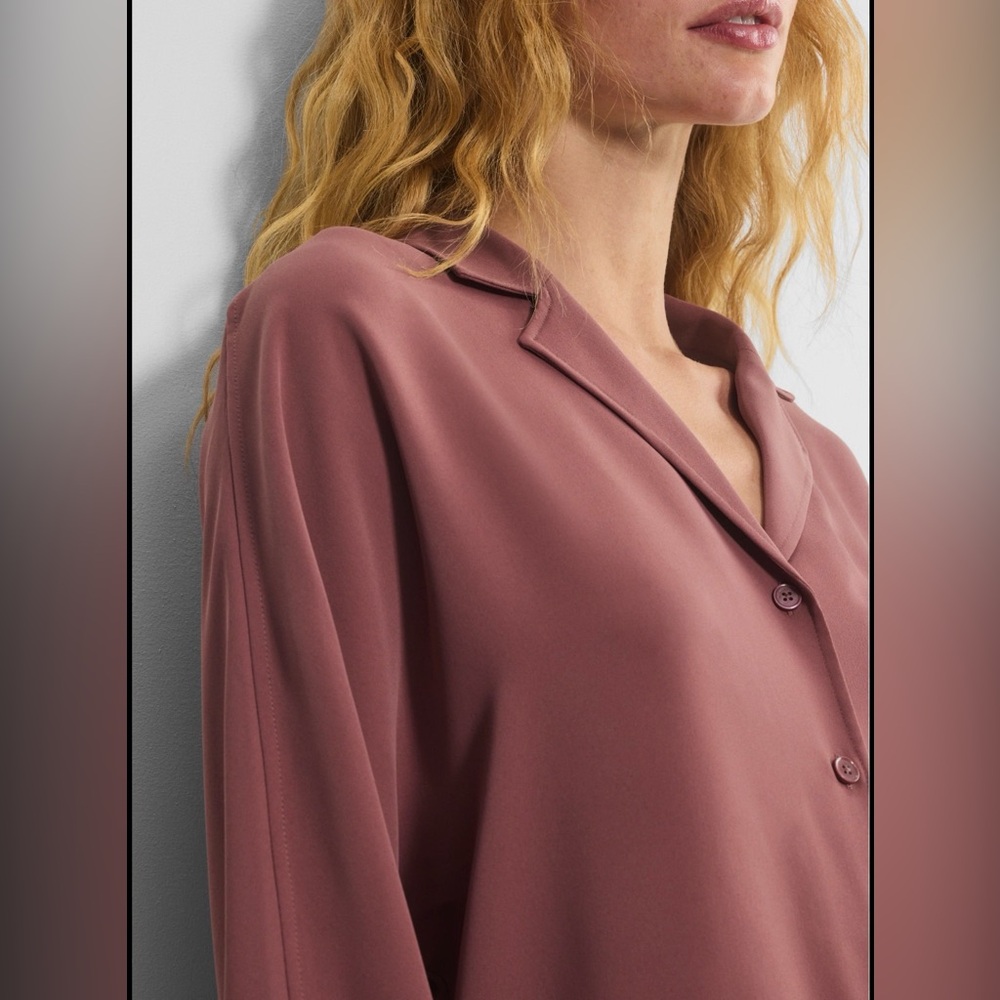 Vine & Love Mauve 3/4 Sleeve Notched Collar Button Down Cropped Shirt